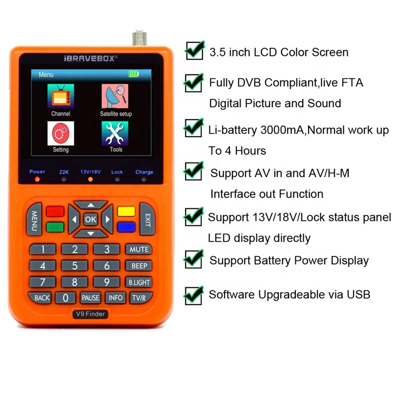 
V9 DVB-S/S2 Satellite Finder High Definition 3.5 Inches Multi Compatible Satellite Receiver 