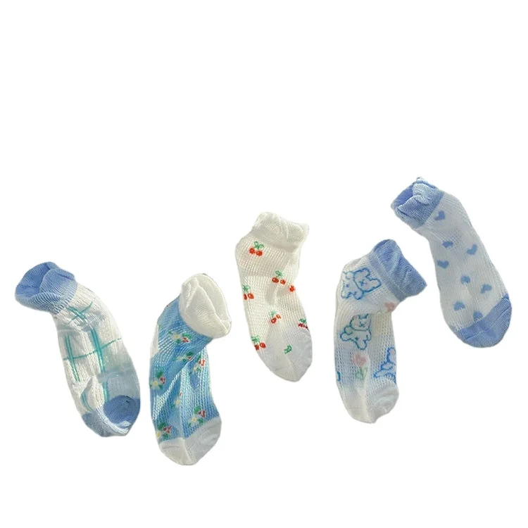 Hot Sale Summer Thin Flower Card Edge Girls Socks Cotton Children Ankle Socks Breathable  Boy Mesh Socks