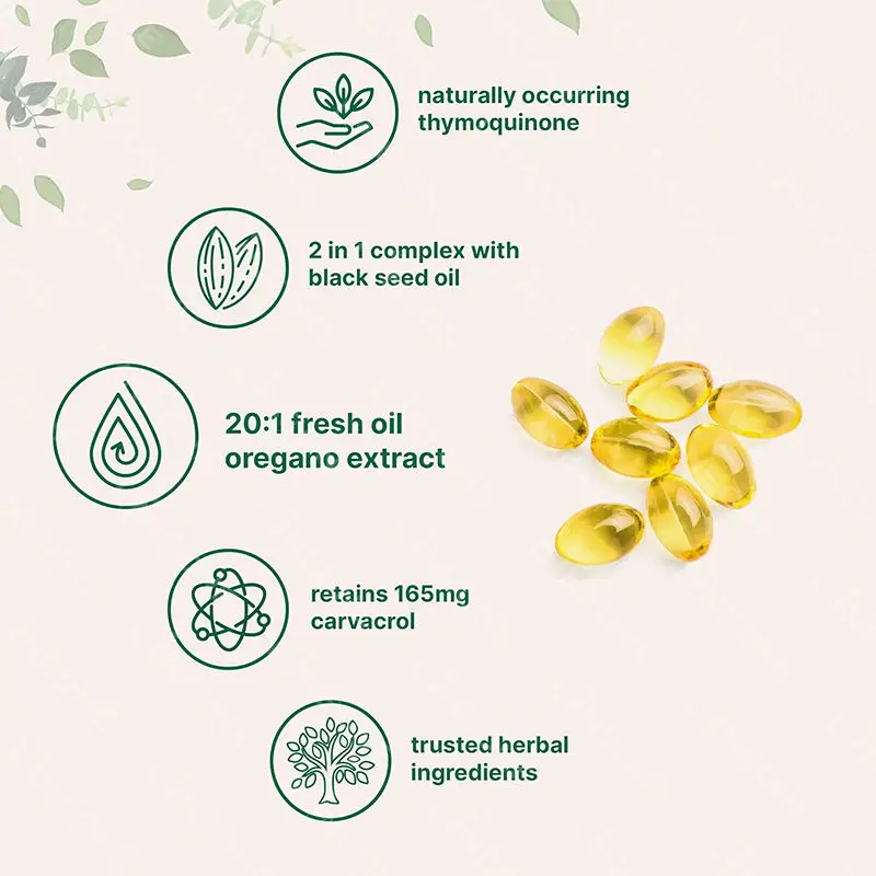 Plant Extract OEM 6000mg Oregano Oil Softgels Black Seed Strength Carvacrol Thymoquinone Tablets Adults Pregnant Women