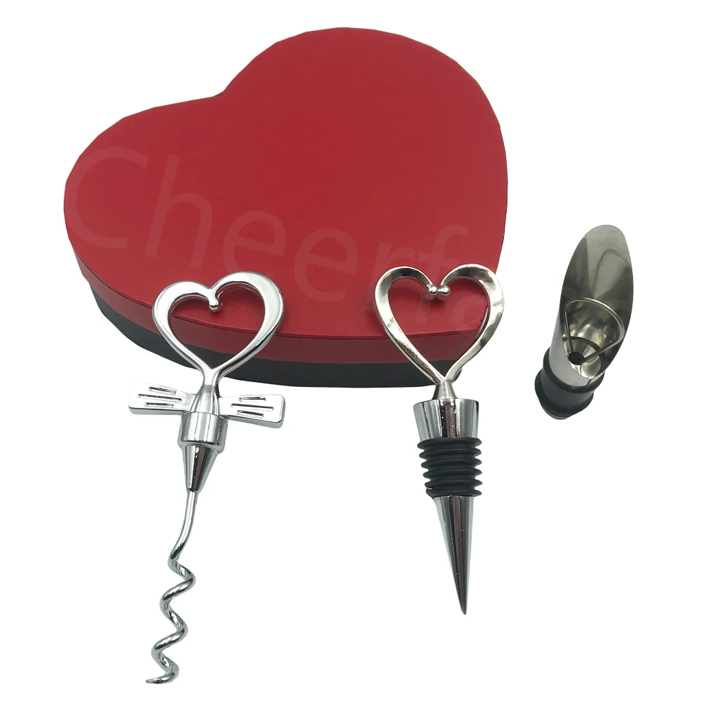 Well Made Heart Shaped Wedding Gift Box Set And Wine Bottle Stopper Heart Shaped And Heart Opener