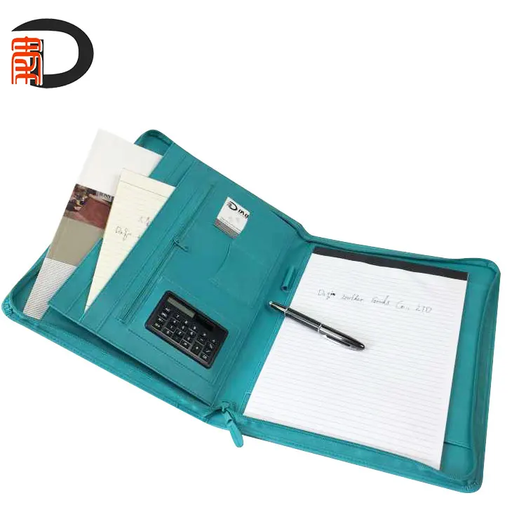 Custom a4 leather file folder with cardboard hard cover full zipperb fireproof a3 a2 portfolio