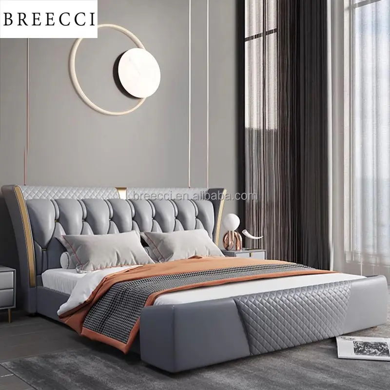 Luxury Modern King Double Bed Set High Quality Queen White Leather Wooden Frame Tufted Soft Feature Bedroom Storage Solution