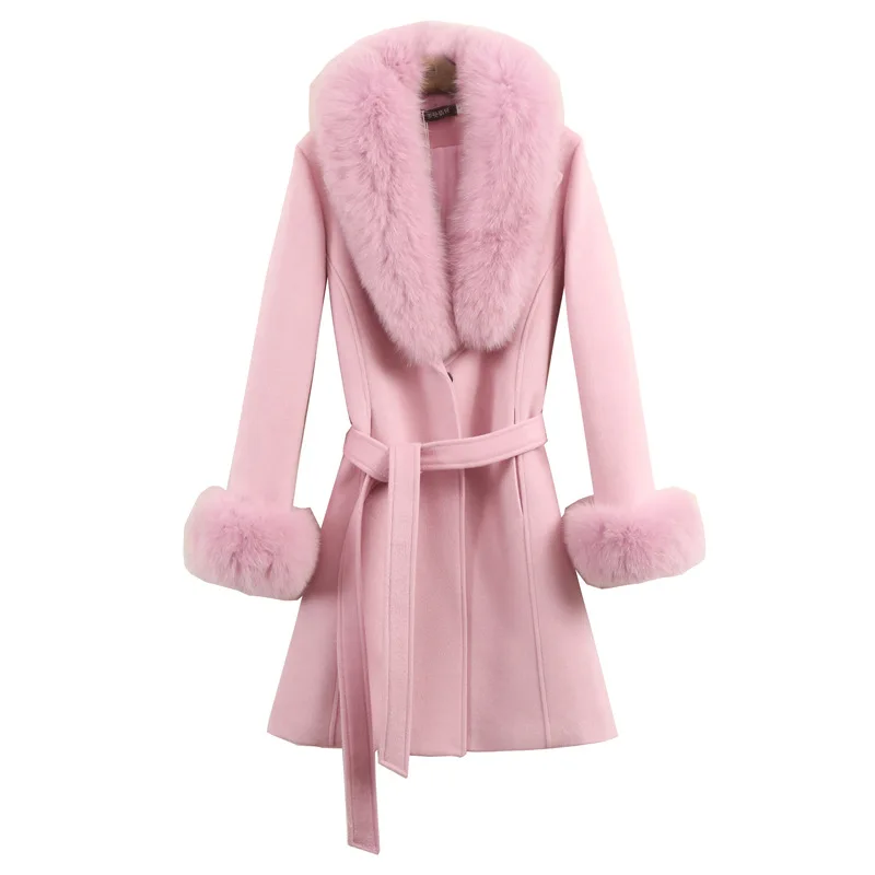 Jtfur Women Luxury Winter Warm Jacket Fashion Ladies Wool Coat with Fox Fur Collars