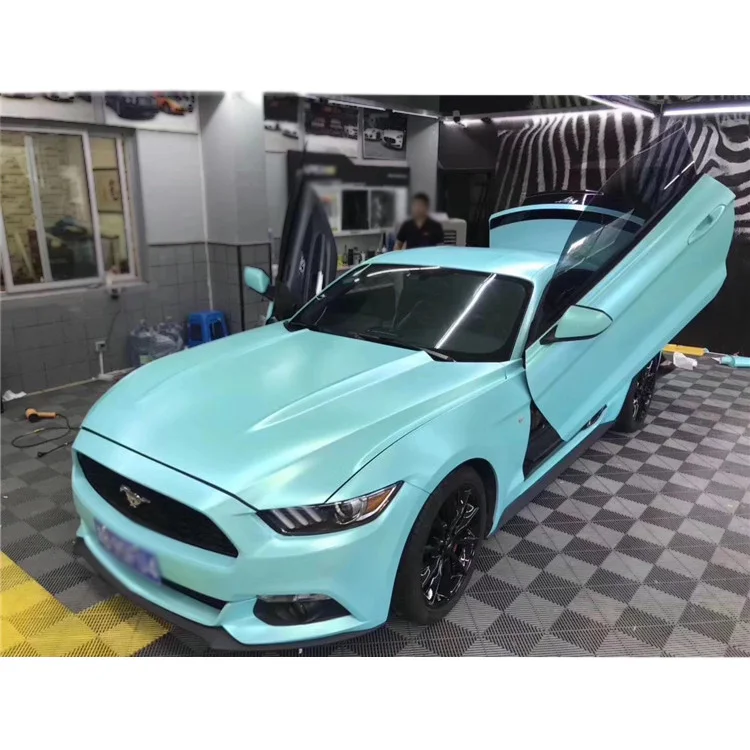 Hot Sale 1.52X18M Car Decoration Bubble Free Blue Matte Silver Vinyl Car Wrap
