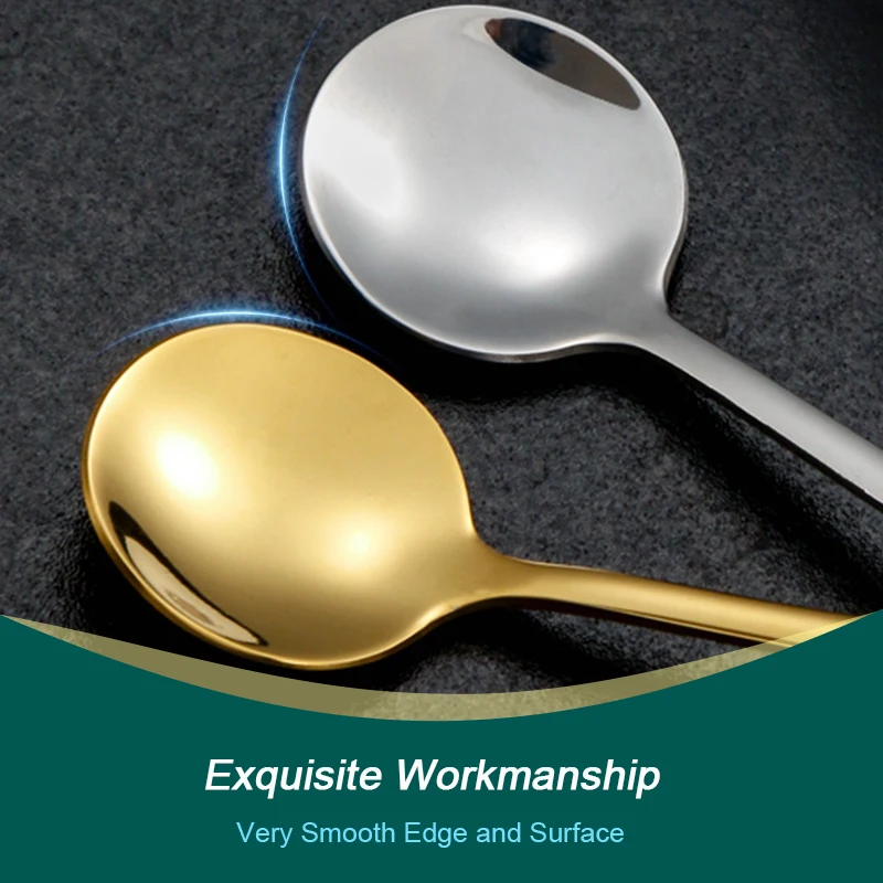 Custom Logo Round Stainless Steel Teaspoon Long Handle Tea Spoon Latte Mixing Gold Cutlery Spoon Set Ice Cream Coffee Spoons