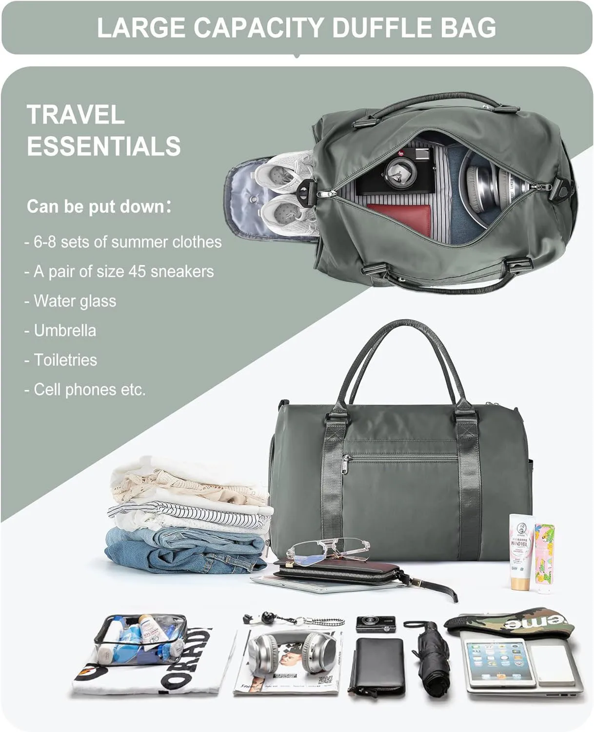 Gym Bag Womens Mens with Shoes Compartment and Wet Pocket Waterproof Weekend Overnight Carry on Travel Sports Duffel  Bag