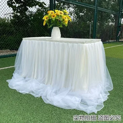 2 Layer Tutu Table Skirting Designs for Wedding Birthday Party Decoration White/Pink/Blue/Silver