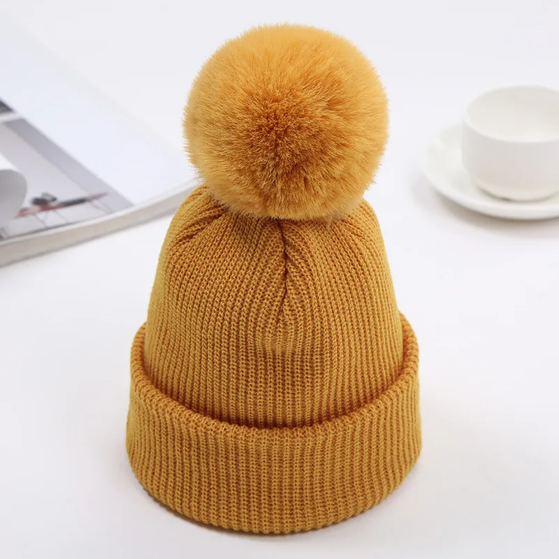 Baby Knitted Winter Hat Boys Girls Pompom Cap Crochet Knitted Candy Color Toddler Beanie Cap Infant Kids Children Hairball Hats
