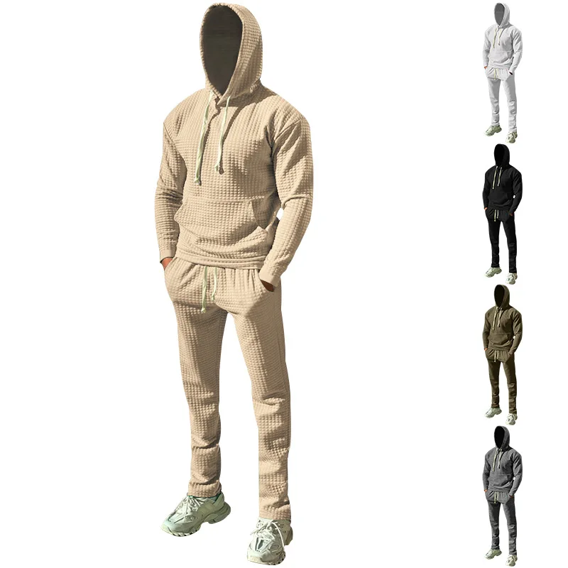 High quality custom logo sweatsuit tracksuit two-pieces set for men athletic blank check hoodie and joggers pants set wholesale
