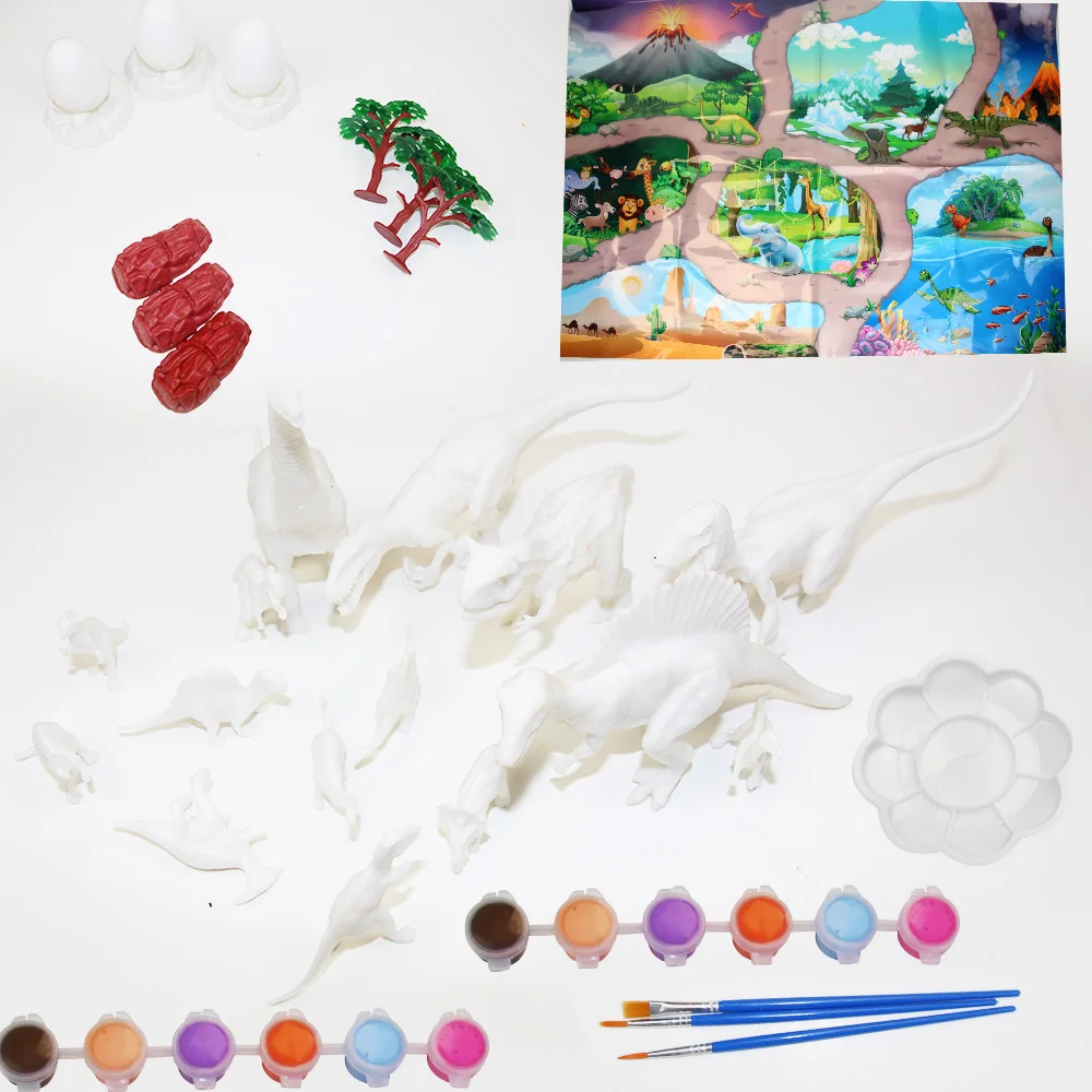 Other educational toys creative gift  drawing toys dinosaur egg toy set acrylic paint brush 3d dinosaur painting kit