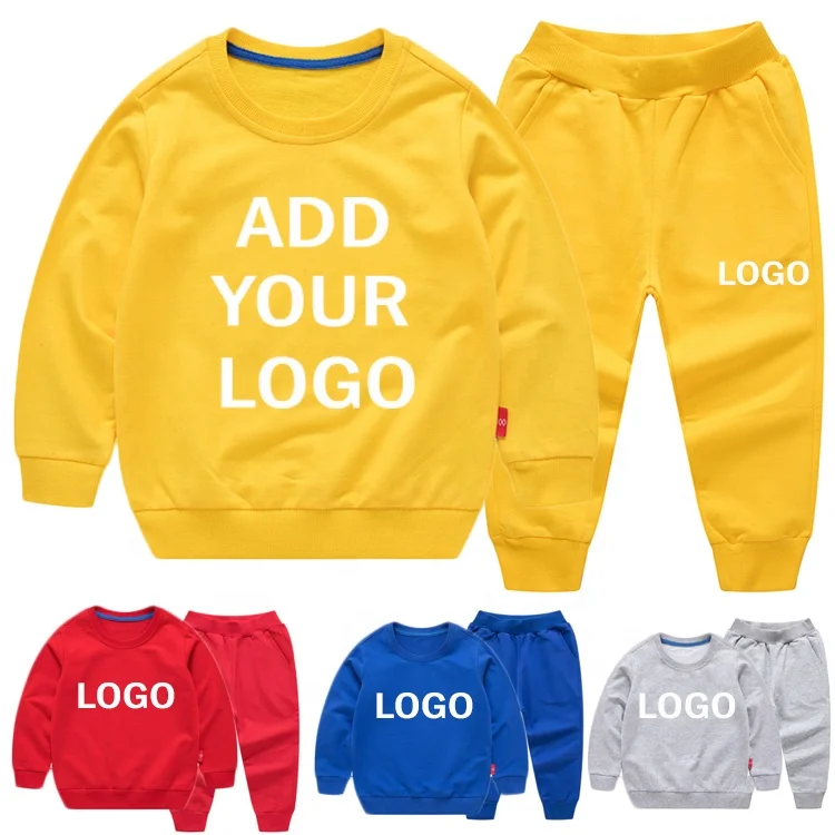 Outdoor Kids Sweatshirt Sets 2 pcs Custom Toddler Baby Boys Girls Solid Color Clothing Tracksuit Child Crewneck  Jogging Suit