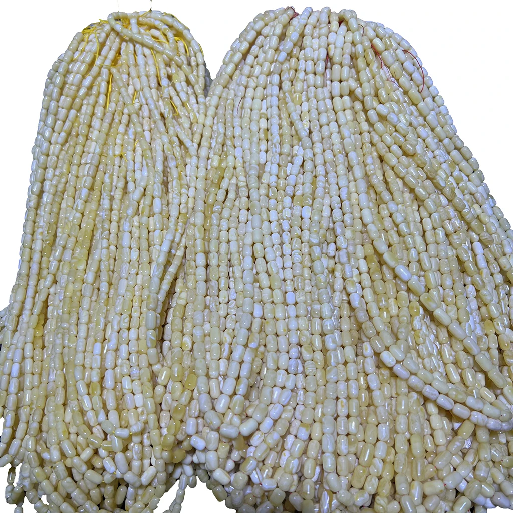 Natural Russian amber jewelry with high-quality white tiger skin capsule shape 6-8mm Muslim prayer beads