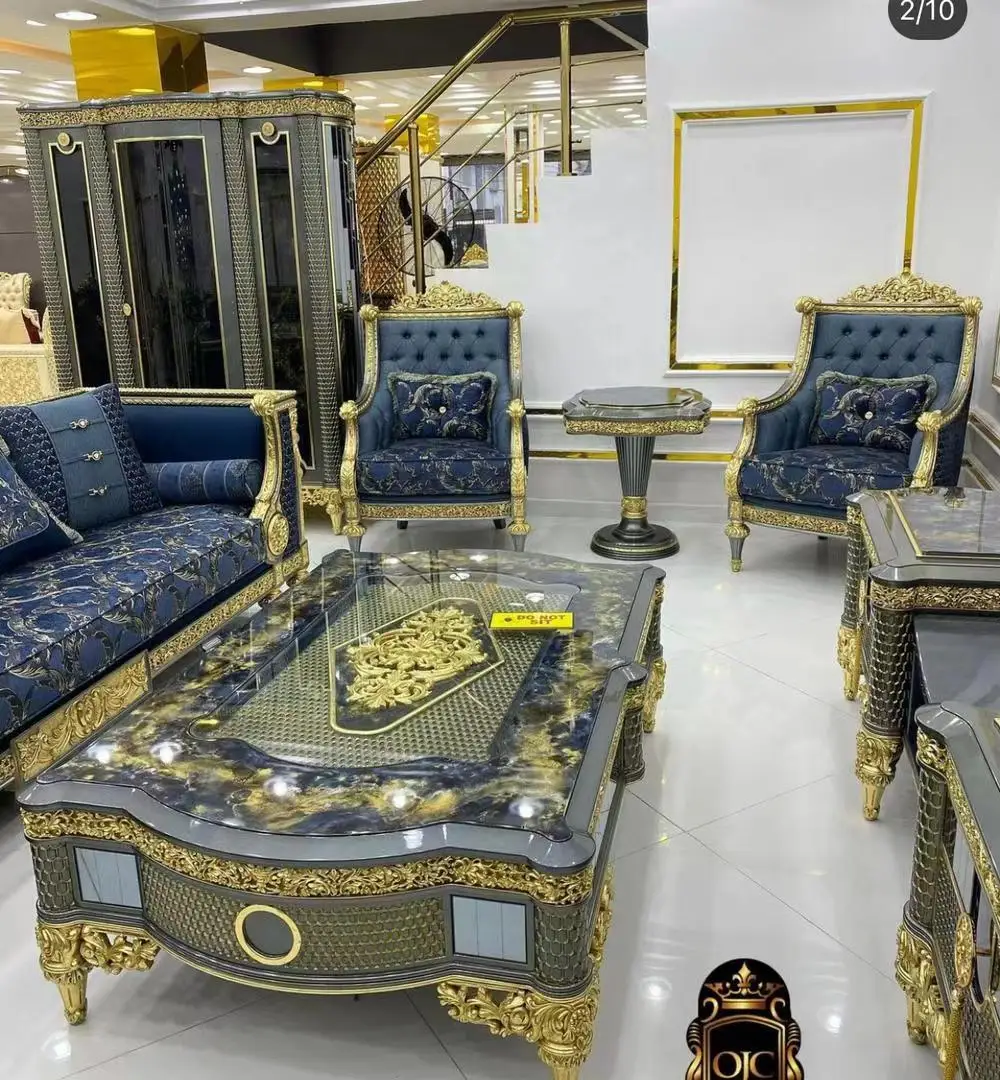 High Quality Customized Turkish European Design Wooden Living Room Furniture Set Antique Style Sofa for Home Villa Hotel