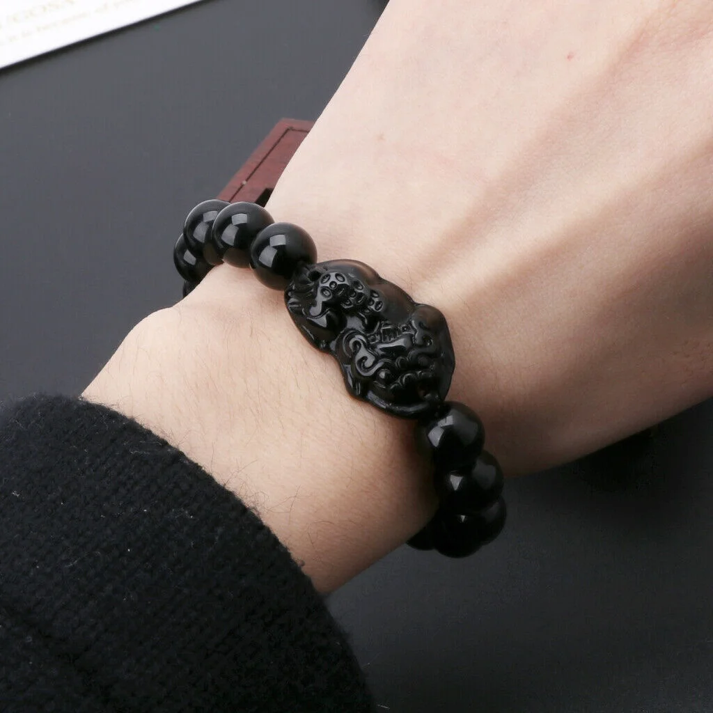 
Golden Obsidian Bracelet Feng Shui Black Bead Alloy Wealth Bracelet Charm Handmade Lucky Amulet Bracelet 