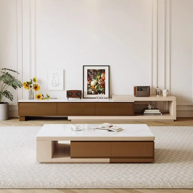 Living Room Furniture Light Luxury Rectangle coffee Table Slab TV Cabinet TV Stand Combination set for Small Apartment