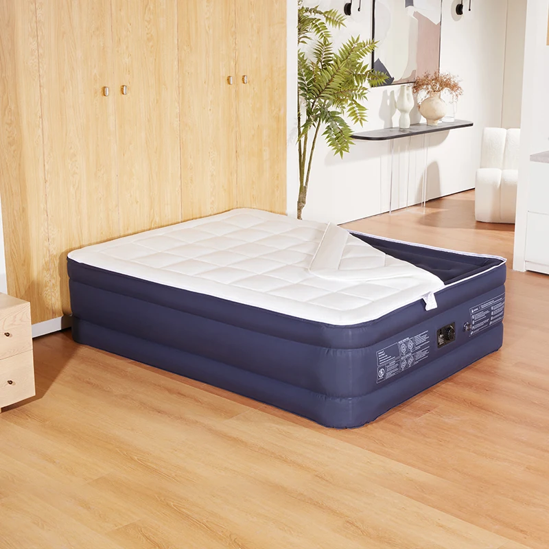 Queen Size Durable Comfortable Quilted Air Mattress with Built-in Pump Portable PVC Inflatable Bed for Home or Hotel Use