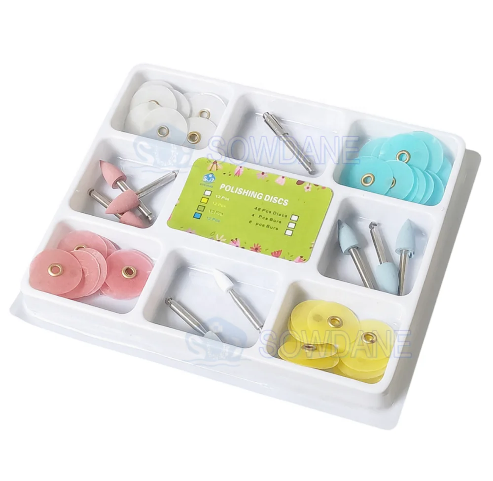 48pcs/pack Dental Finishing and Polishing Disc Gross Reduction Contouring Silicon Burs set Resin Filling Polishing Materials