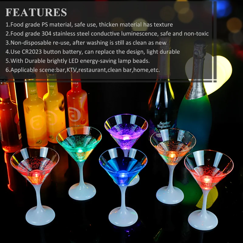 Reusable Dishwasher Safe Plastic Light Up Flashing Wine Led Drinking Glasses For Bar/Party/Night Club