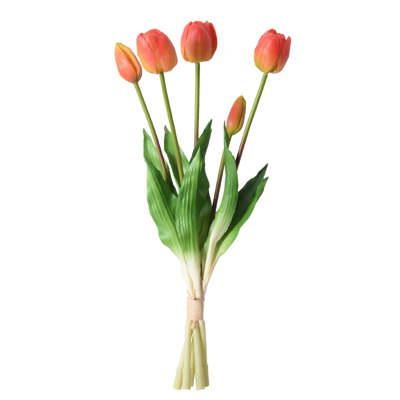 Artificial soft rubber tulip PE latex silicone tulip flower artificial flower moisturizing hand feeling 5 tulips bouquet