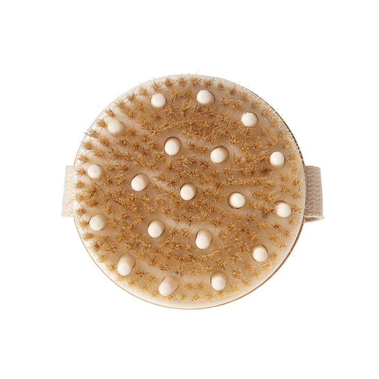 Organic Free Sample Round Wooden Scrub Bath Massage Exfoliating Shower Brush Dry Body Brush with Sisal Bristles