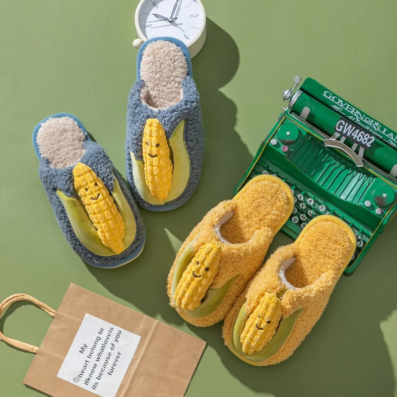 2022 Hot Fashion New Furry Slippers Big Plush Sneaker Slippers Winter Fits Cute Corn Slippers