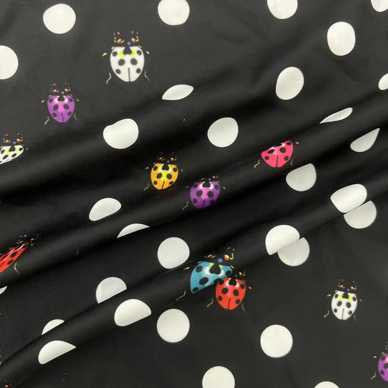 factory outlet vintage insect pattern black ground  white polka dots fabric print fabric thick twill polyester TR fabric