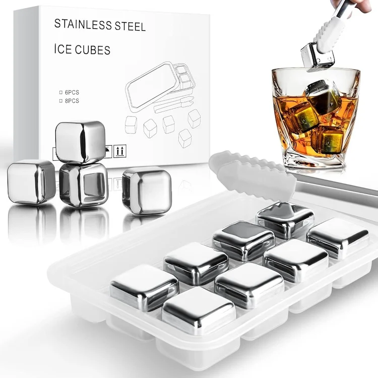 Sales Reasonable Price 4 Piece Graphic Carton Different Sizes Stainless Steel Customized Dice Ice Cube With Logo