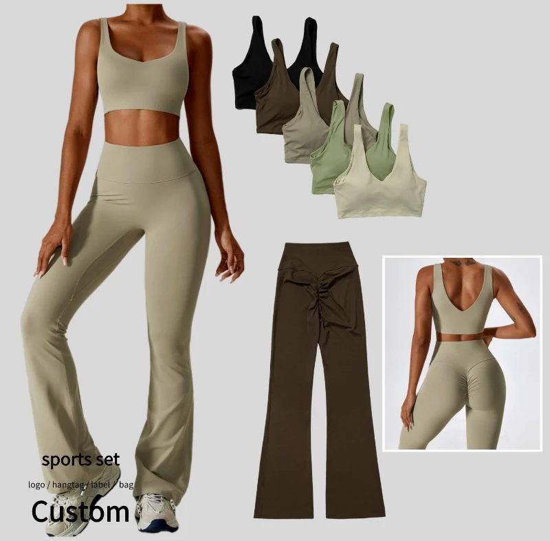 Women Sports Sets Gym Clothing Padded Bra Scrunched Buttock Push Up Leggings Set ropa deportiva mujer Active Wear Set