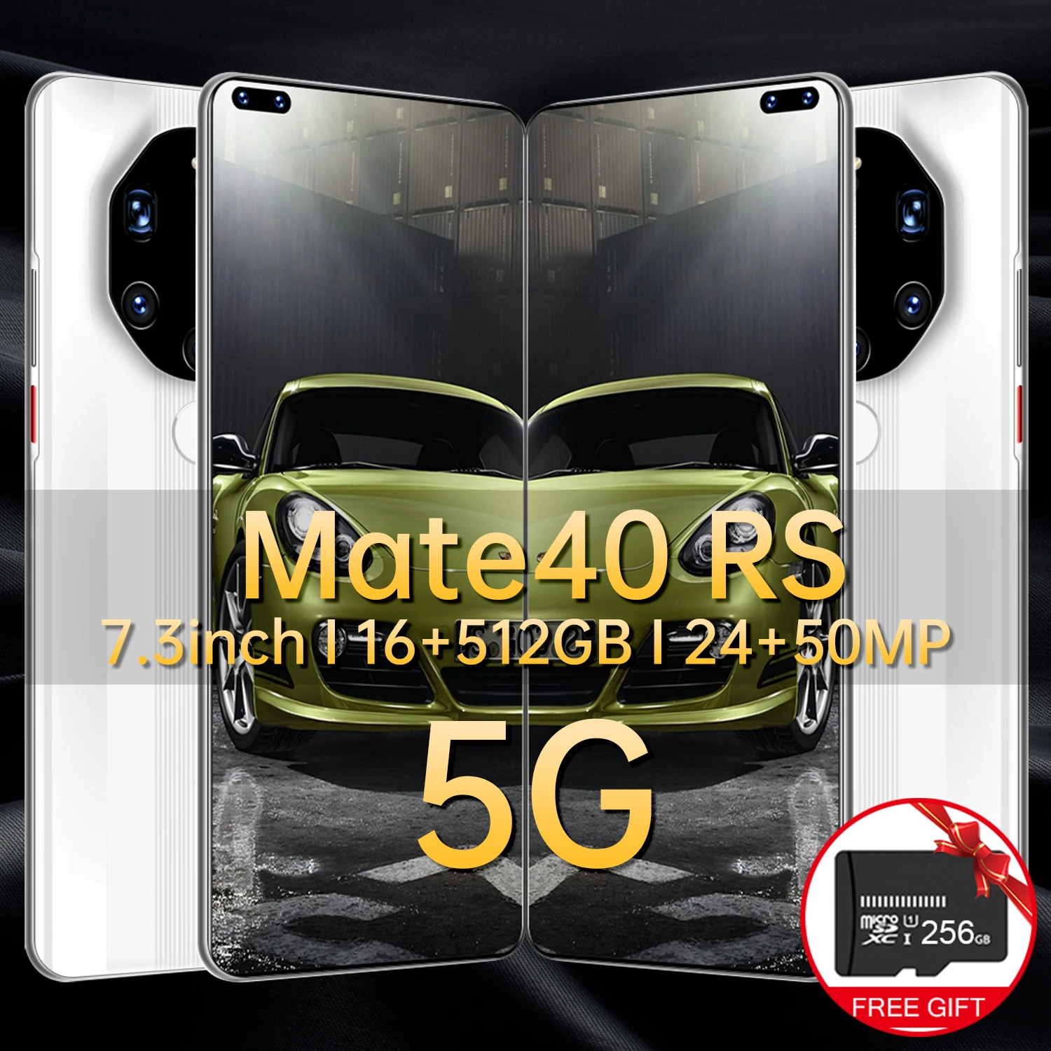  Высокая конфигурация Mate40 RS MTK6889 + 10-ядерный 16GB 512GB 24MP 50MP 7 3 дюймов HD левый отверстие-экрана 6800 мА/ч android11.0