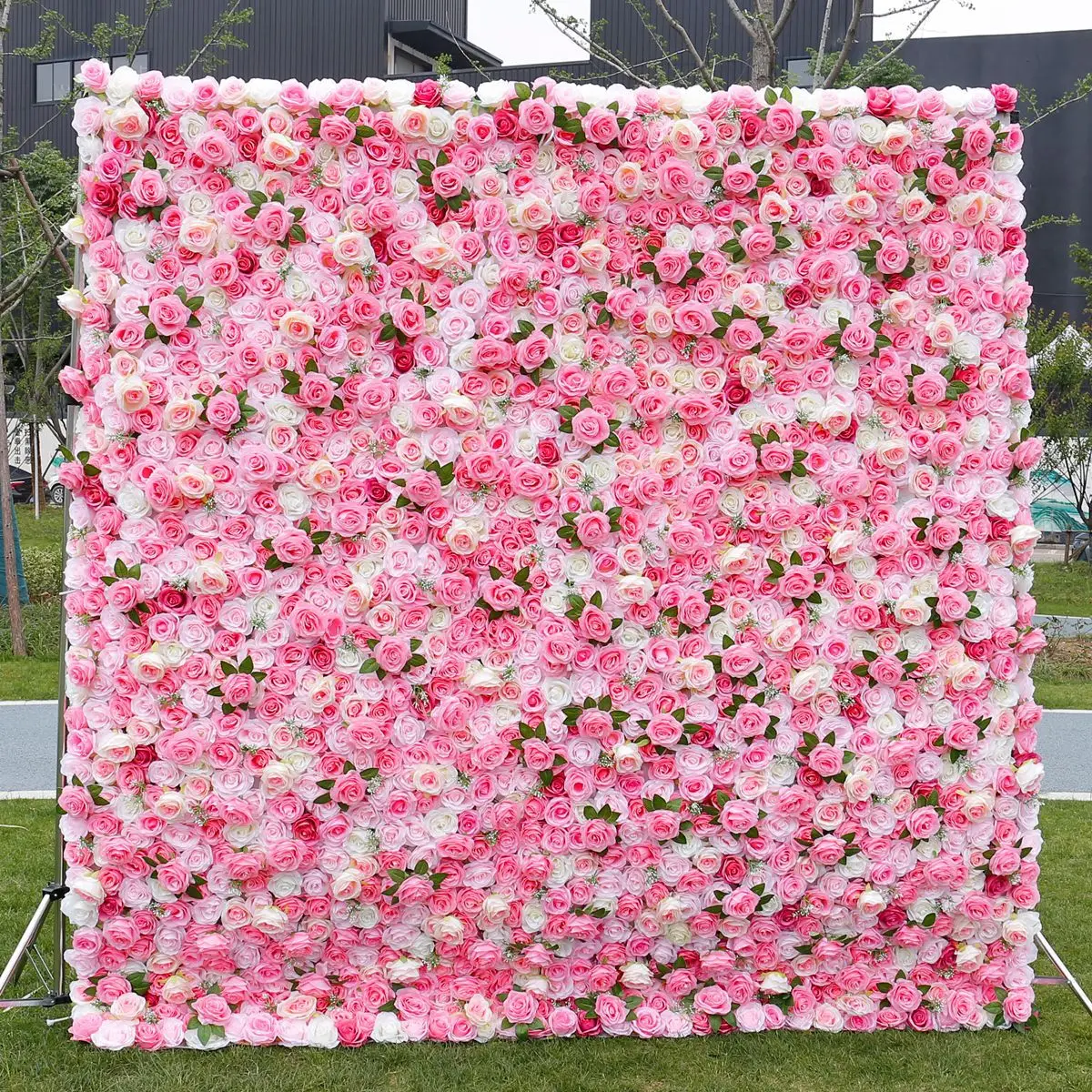 3D 5D Pink Canvas Artificial Flower Wall Wedding Background Artificial Rose Wall