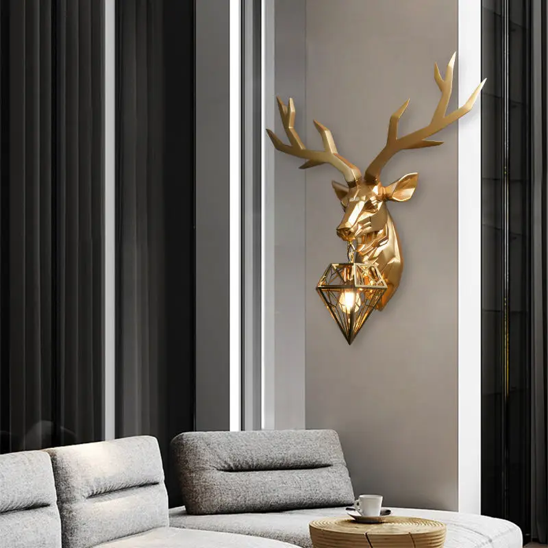 2022 Light Luxury Living Room Background Wall Hanging Decoration Beside Lamp Deer Wall Light