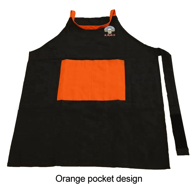 Fire retardant fire extinguishing long black apron for kitchen safety