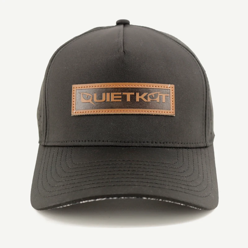 Custom polyester 6 panel leather patch logo laser hole drill perforated golf hat running sports cap for men