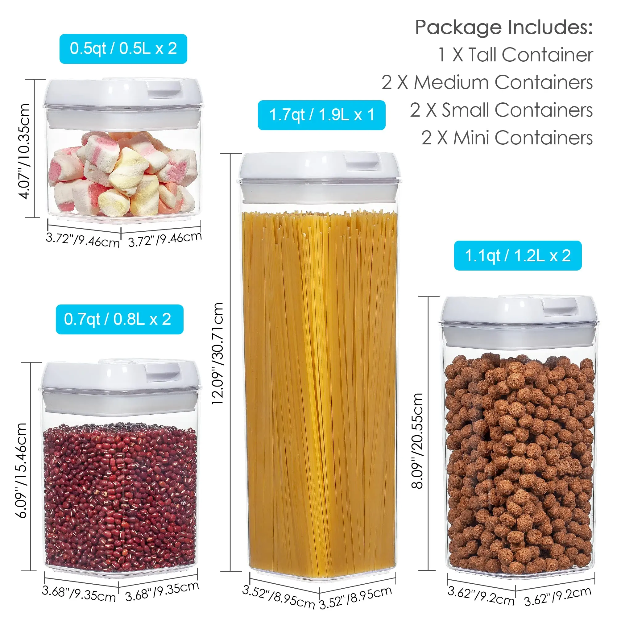 Airtight Food Storage Containers 7 Pieces BPA Free Plastic Cereal Containers Storage with Lids for Kitchen Pantry