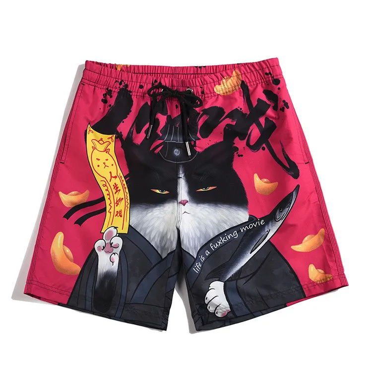 
 Брюки мужские пляжные с принтом странного кота, свободные спортивные штаны для отдыха, летние большие размеры  