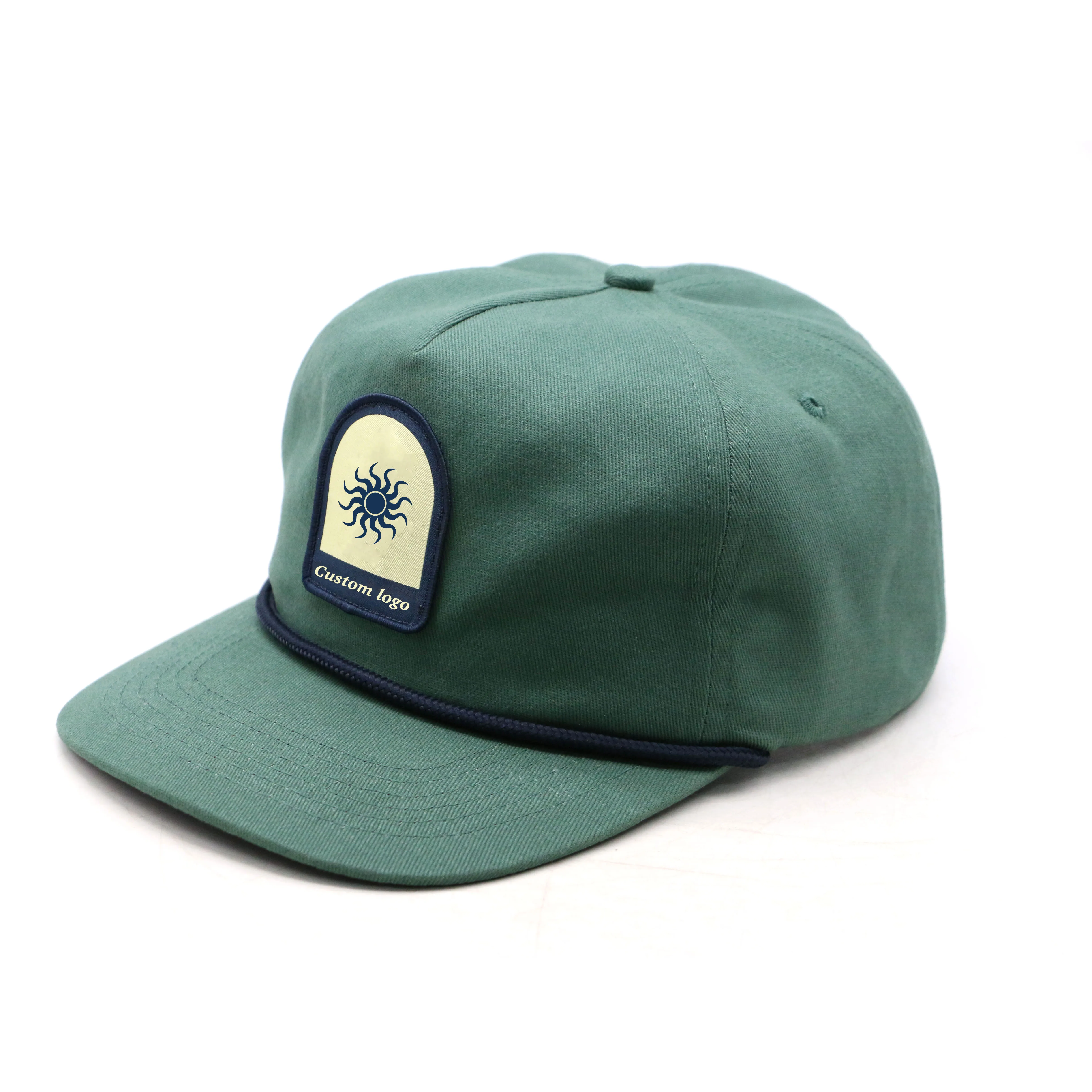 high quality cotton custom embroidery 5 panel rope unstructured snap back hats baseball cap manufacturers