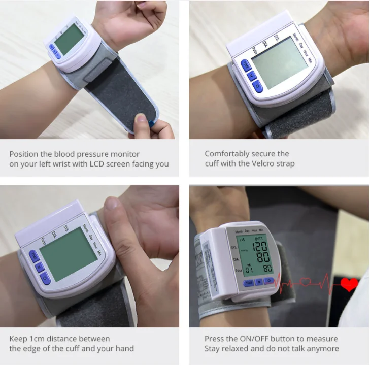 Factory wholesale electronic heart rate sensor wrist professional blood pressure monitor with comfortable cuff