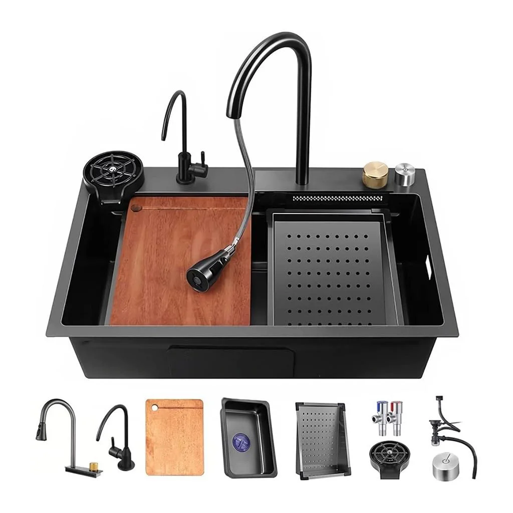 multifunction kitchen sink black waterfall faucet kitchen ultrasonic sink restaurant sinks kitchen