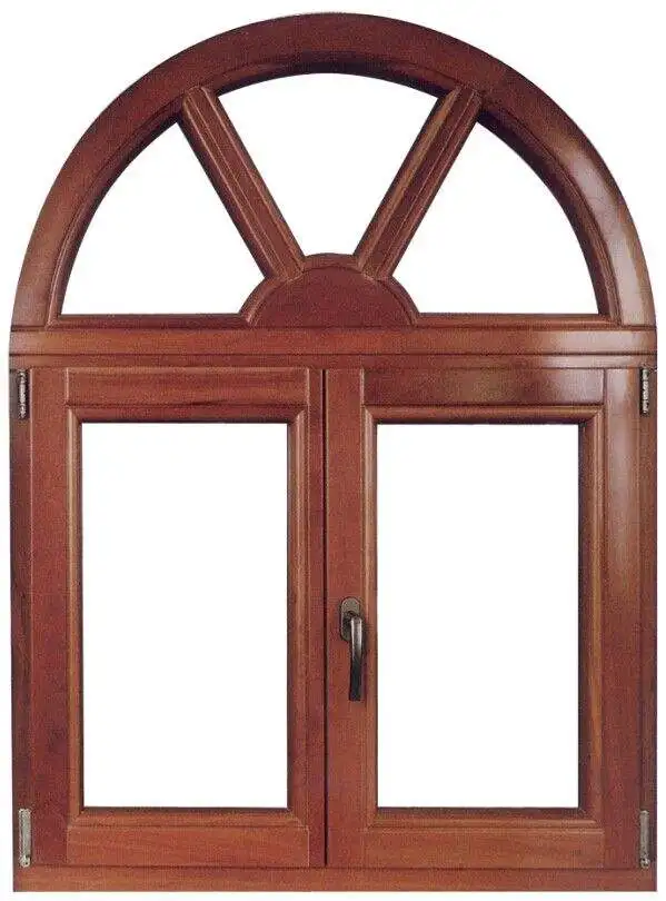 Wood texture aluminum frame curved glass windows double glazed arched windows with reflective glass