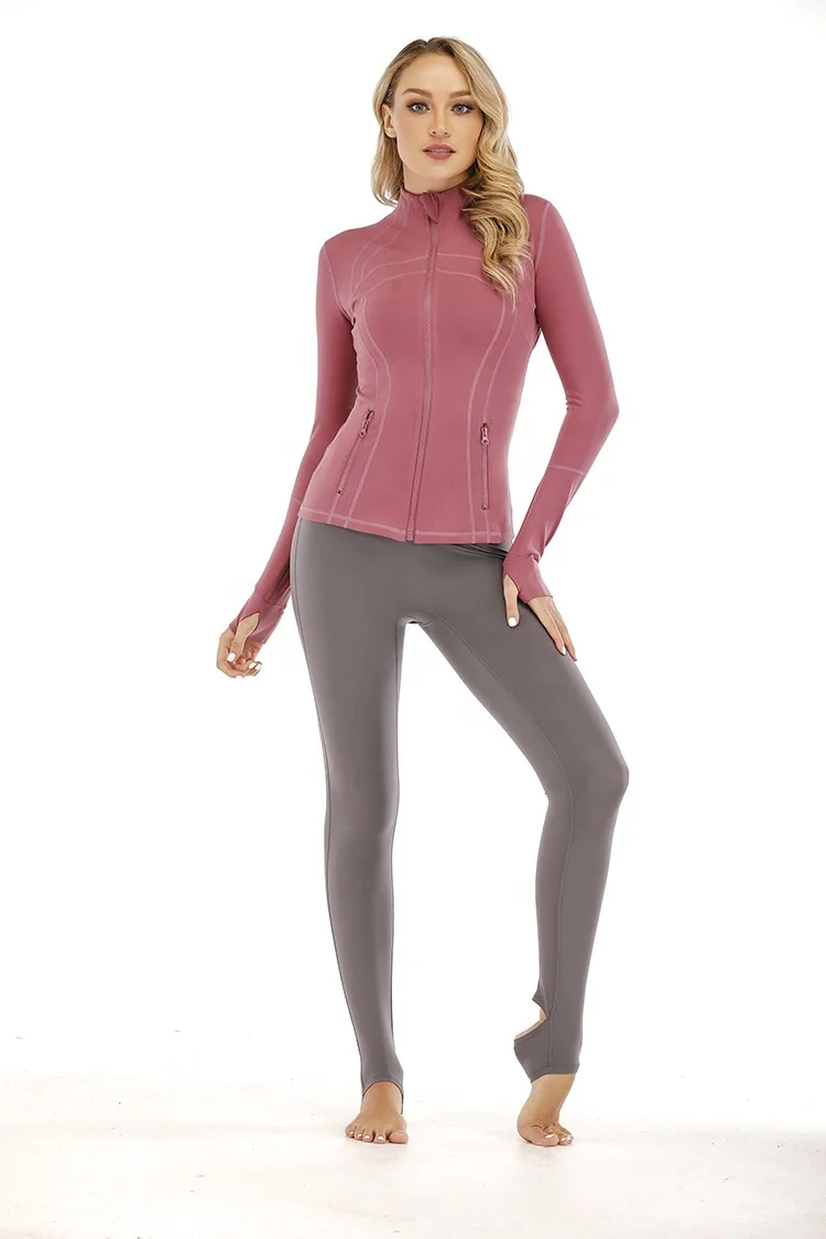 Sport Coat Custom Logo 90% Nylon 10% Spandex Outdoor Running Yoga Slimming Workout Fitness Sports Workout Jacket