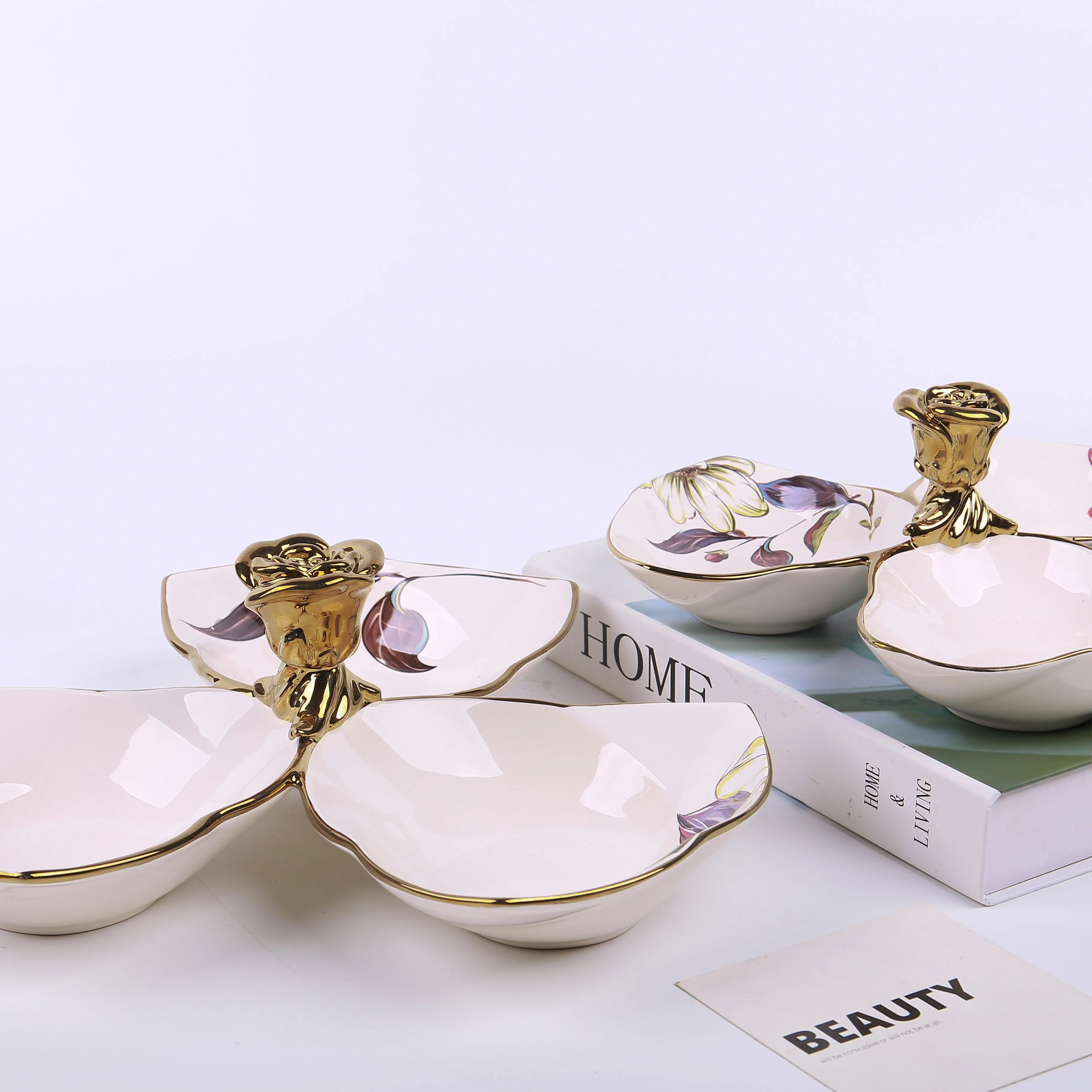Luxury Ceramic Serving Dishes Divided Platter Dry Fruit Plates Serving Tray