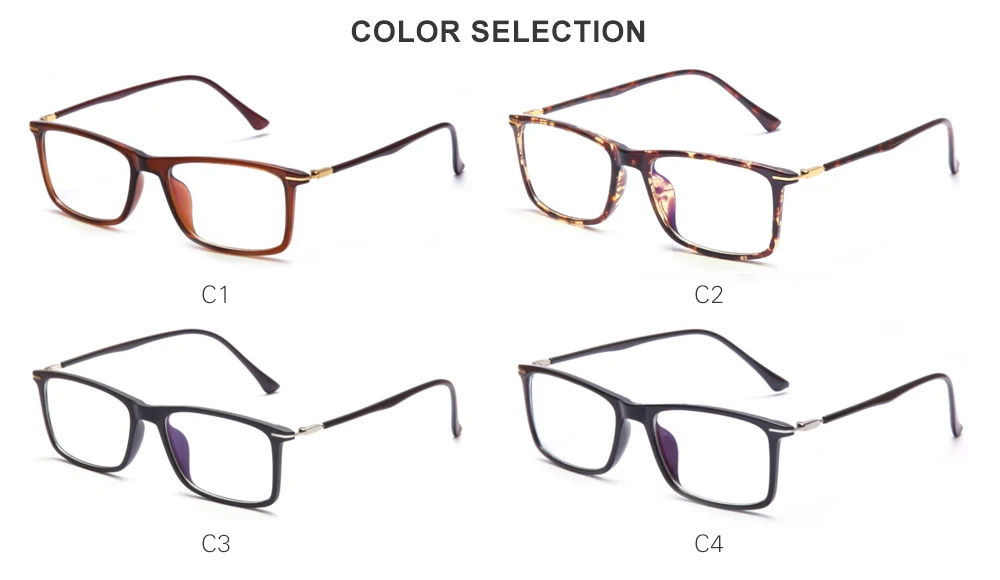 In Stock Men Square Frame TR90 Anti Blue Light Blocking Optical Glasses Frame