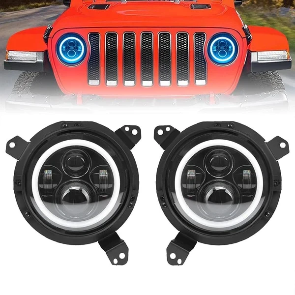 Hot Selling Products 7 inch 50W LED Hi/Lo Beam Headlights With Blue Halo With 9' LED Headlight Bracket Ring for Jeep headlamp