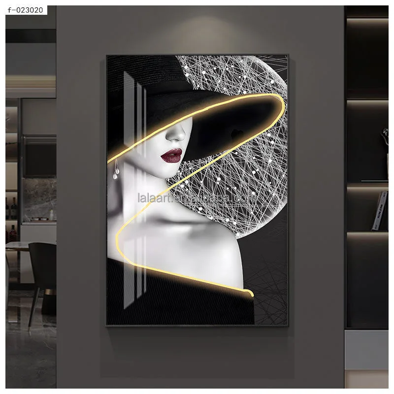 Custom Decorative Led Light Wall Art Home Decor Portraits Pictures with 3d LED Lamp Crystal Porcelain Decorative Paintings