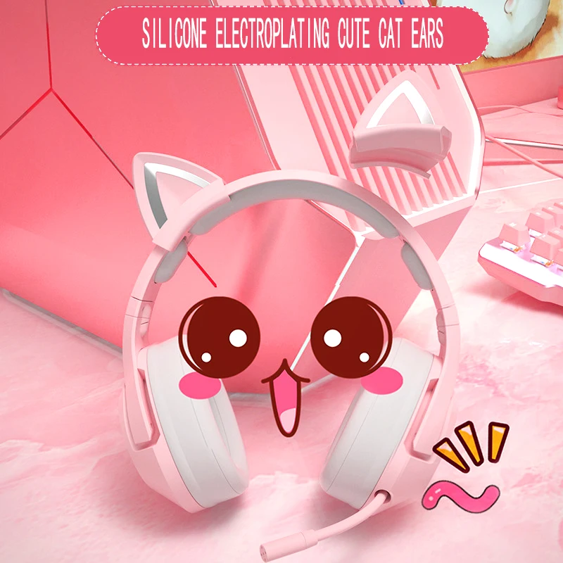 Hot sale ONIKUMA K9 Pink HiFi 3.5mm Wired Gaming Cat Ear Headset with Microphone for Computer for the cute girl.