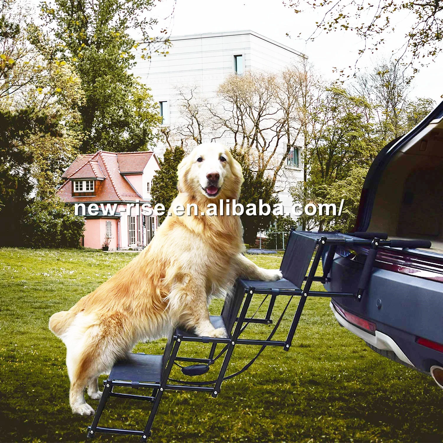 Portable Folding Pet Dog Step Stairs 4 Step Ladder For Car Caravan Dog Car Step Stairs Metal Frame Folding Pet Ramp