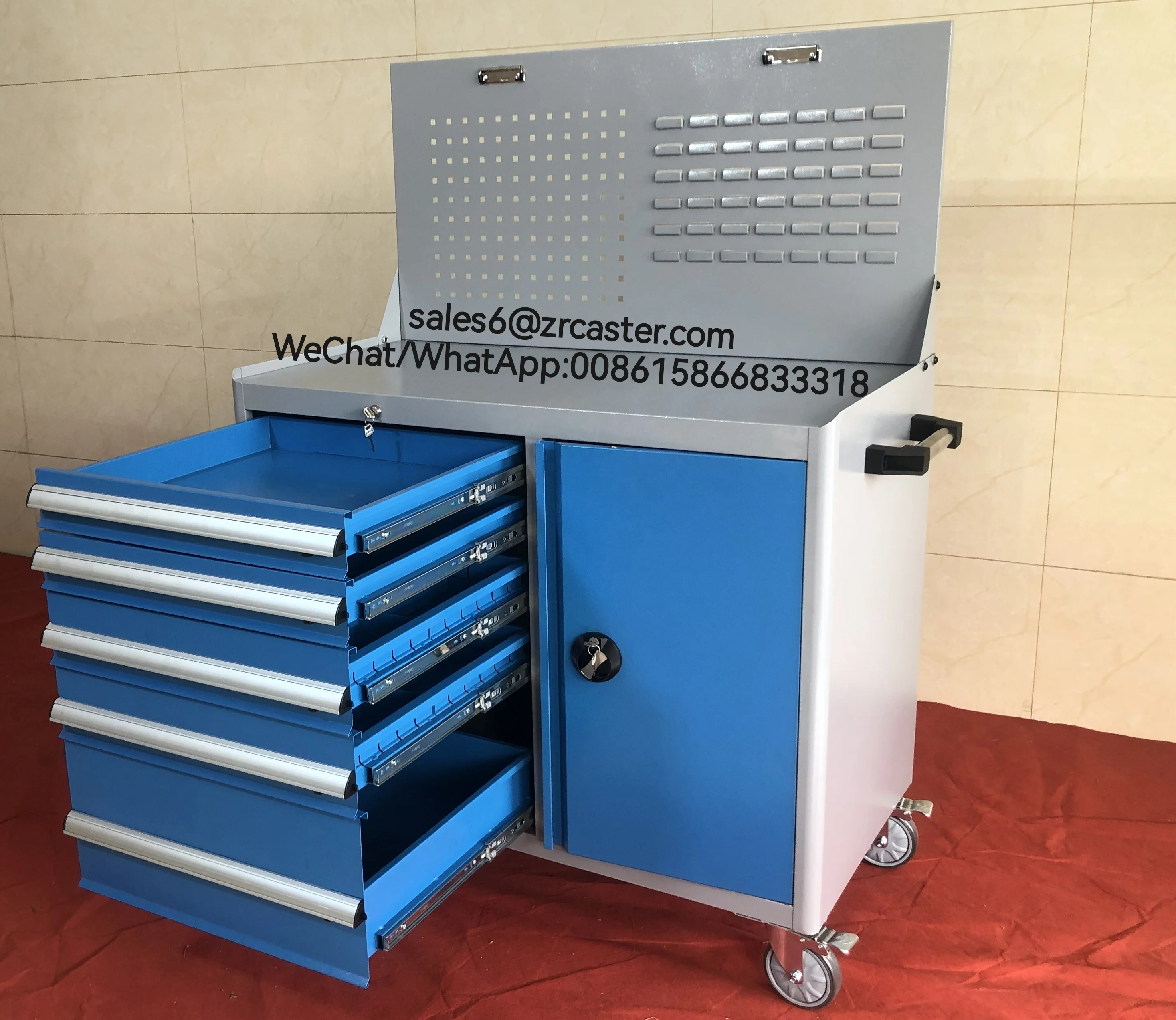 Customized Workshop cabinet tool car Workshop garage metal tool cabinet/tool trolley/ tool cart with handle and wheels