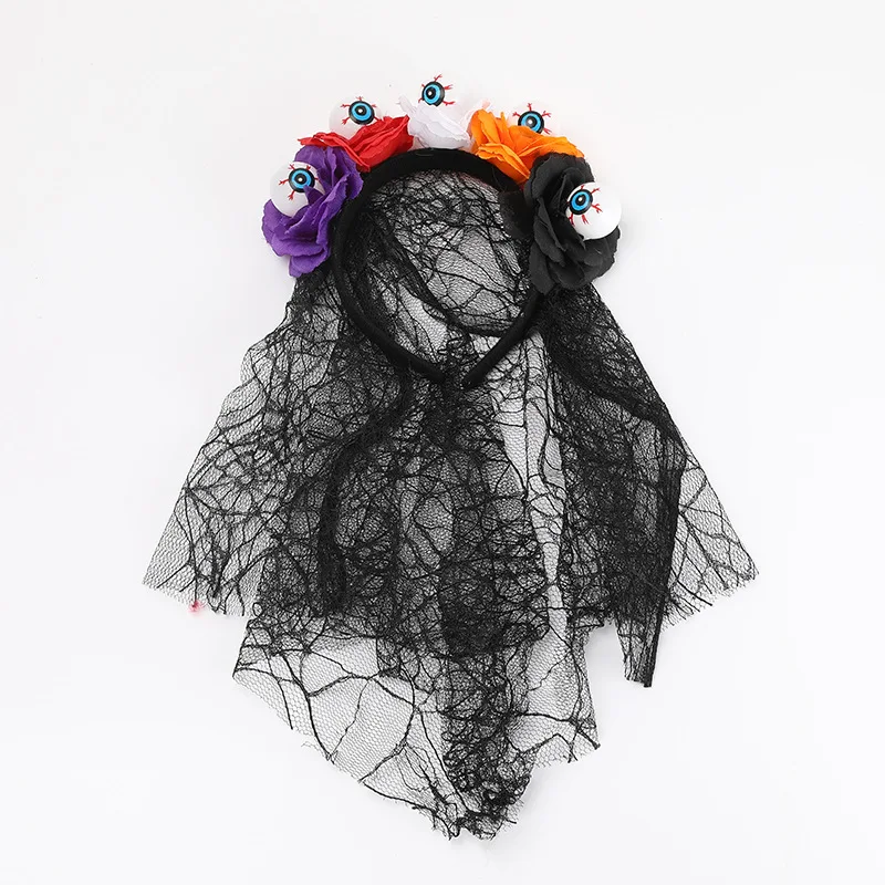Halloween Scary Skeleton Black Spider Veil Rose Flower EYEBALL Mummy Bride Movie Makeup Cosplay  Costumes Hair Headband