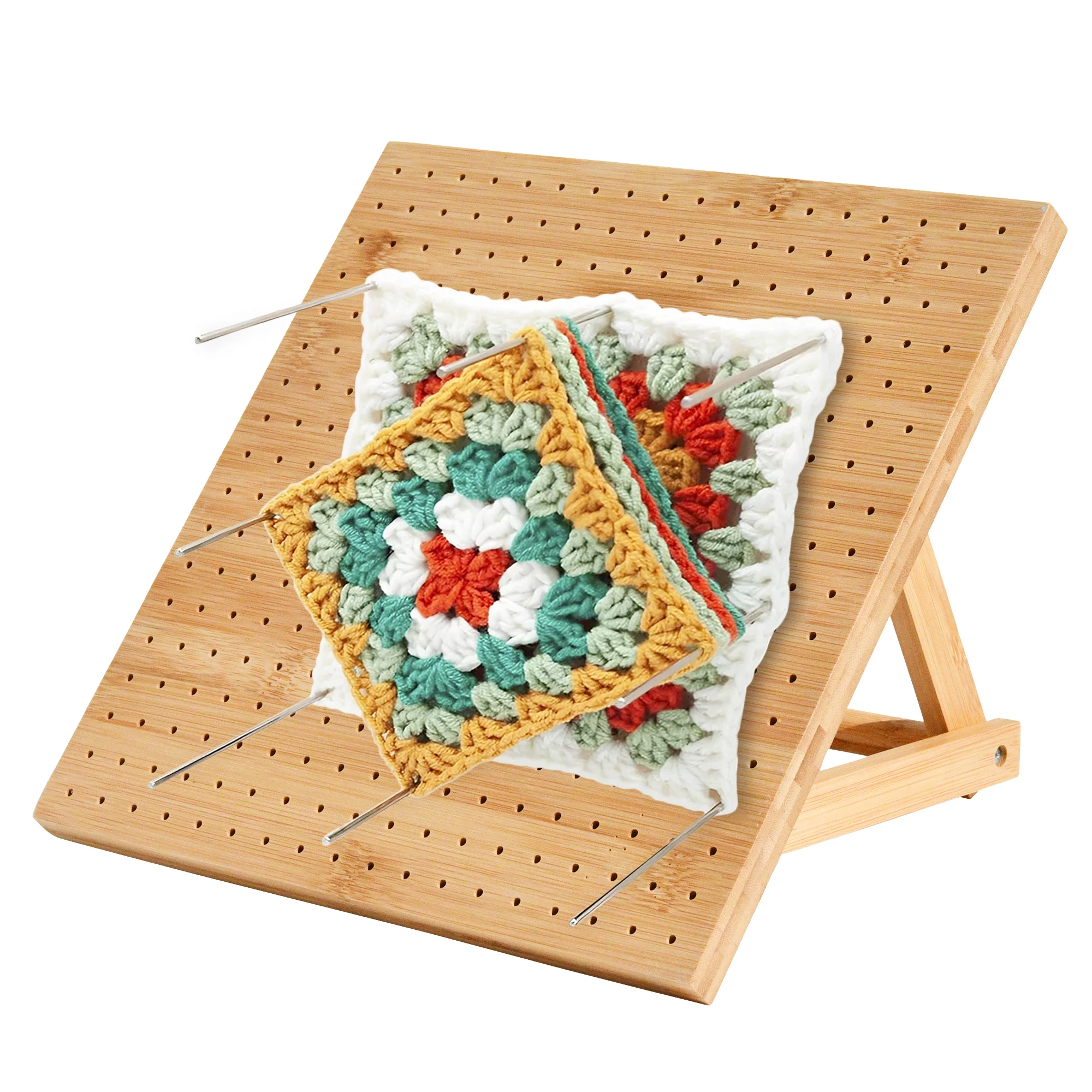 Full Kit Folding Bamboo Crochet Blocking Board for Knitting and Needlework with Stainless Steel Rod Pins