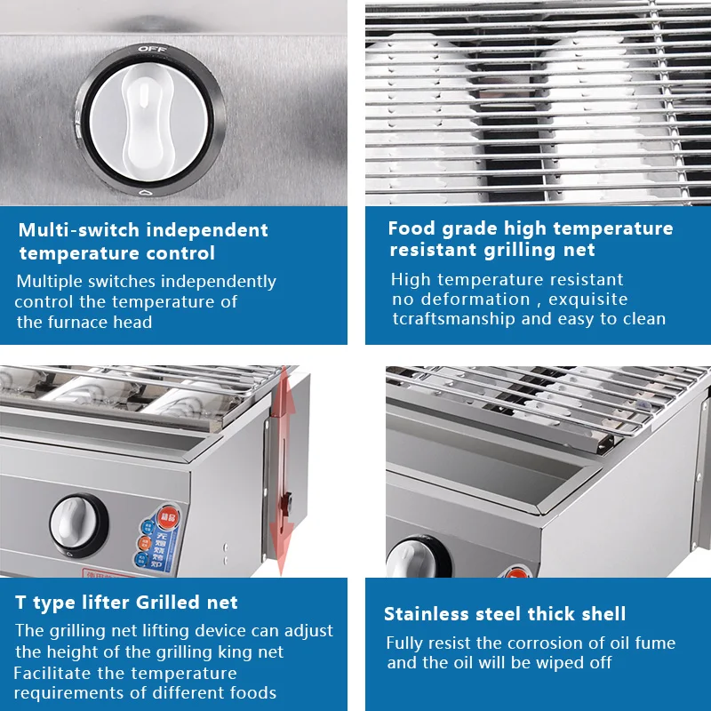 Commercial Use Gas Barbecue 8 Ceramic Burners Smokeless  Gas BBQ Outdoor Picnic Barbecue Cooker Stainless Steel Cover